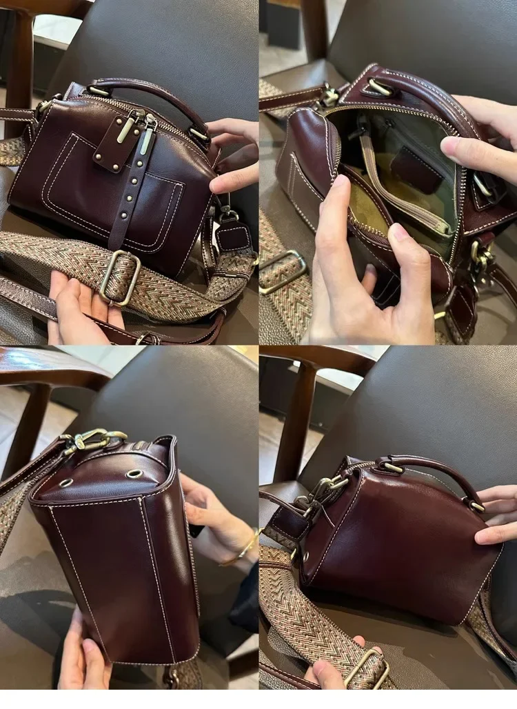 Sac à Bandoulière en Cuir de Vachette – Style Boston Vintage_details