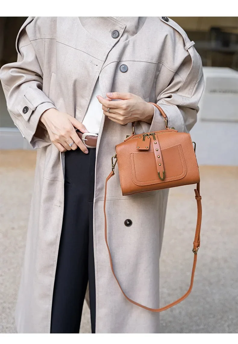 Sac à Bandoulière en Cuir de Vachette – Style Boston Vintage