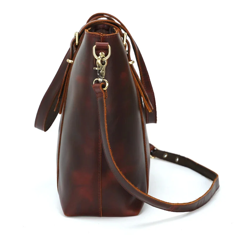 Sac à Main Vintage pour Femmes en Cuir Véritable de Vache – Style Crazy Horse_coté